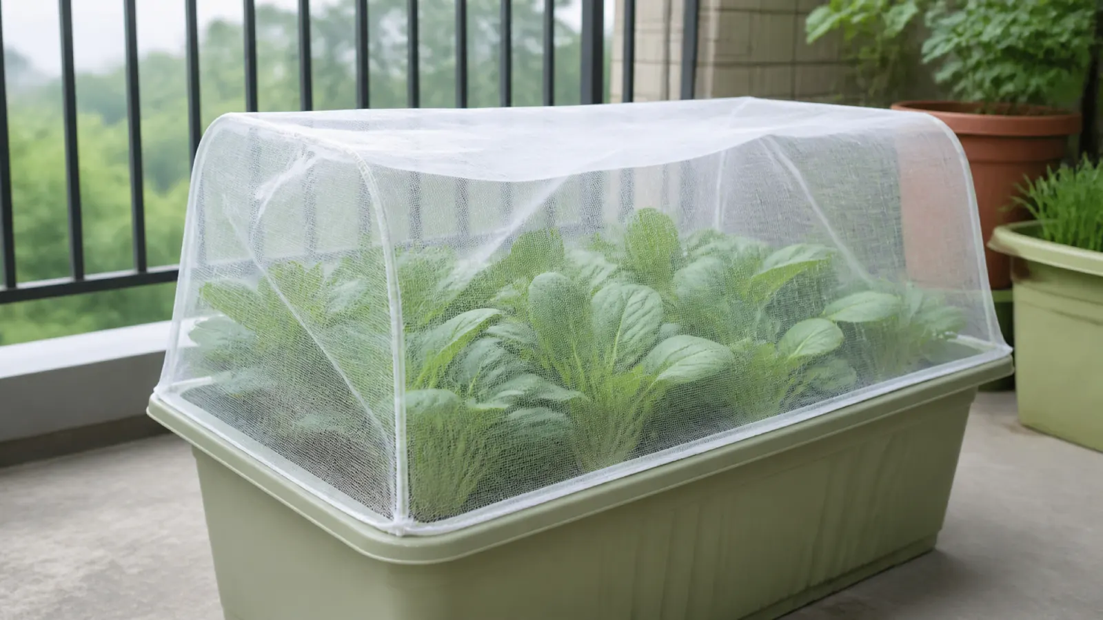 ベランダのプランターにかけた防虫ネット